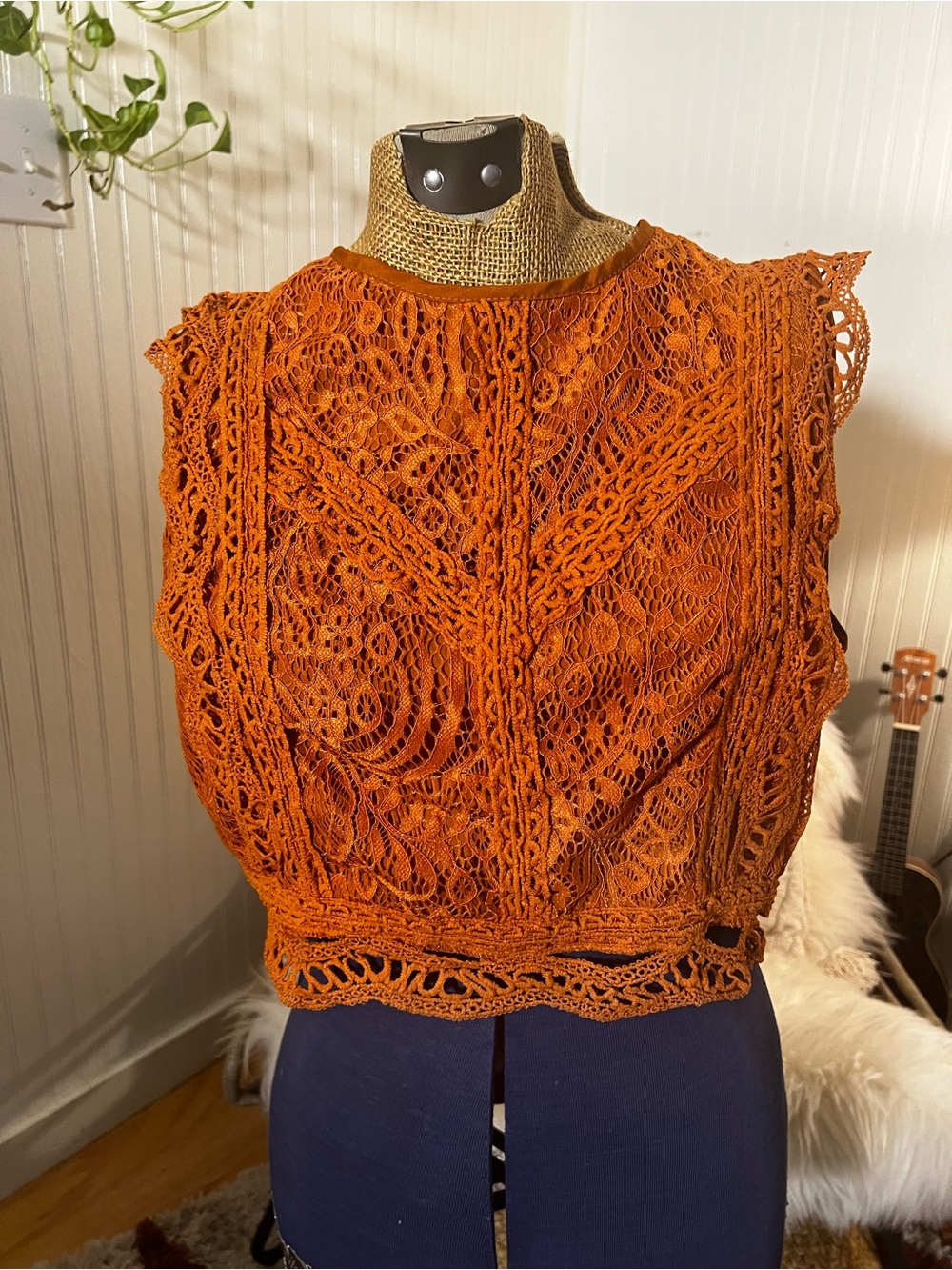 Boho Crochet Lace Tank Top - Rust Orange